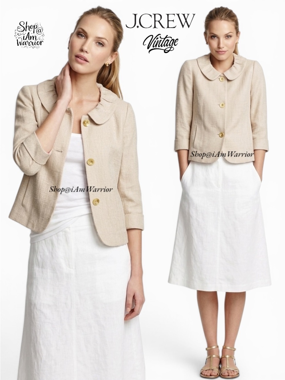 J.Crew Vintage Peter Pan Collar Linen Blend Blazer Jacket *shop@iamwarrior